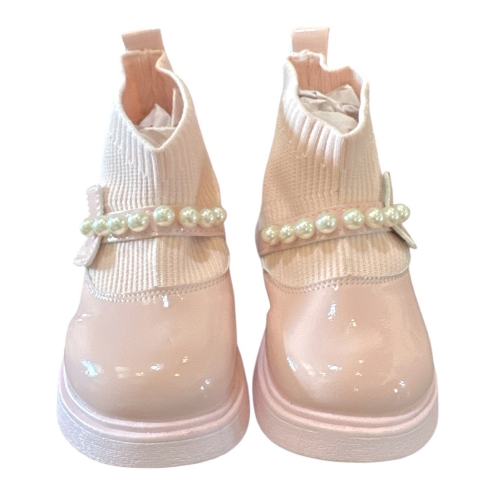 Pink Toddler Girl Winter Boots | Size 28 | Faux Leather Pearl Bow Detail